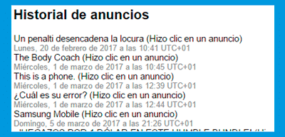 Historial de anuncios