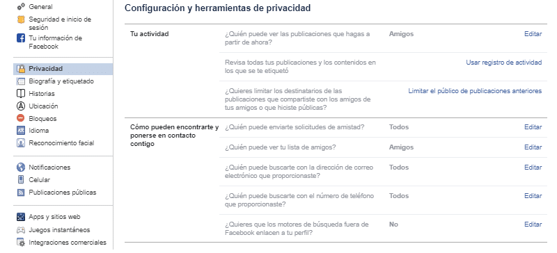 configuracion y privacidad facebook